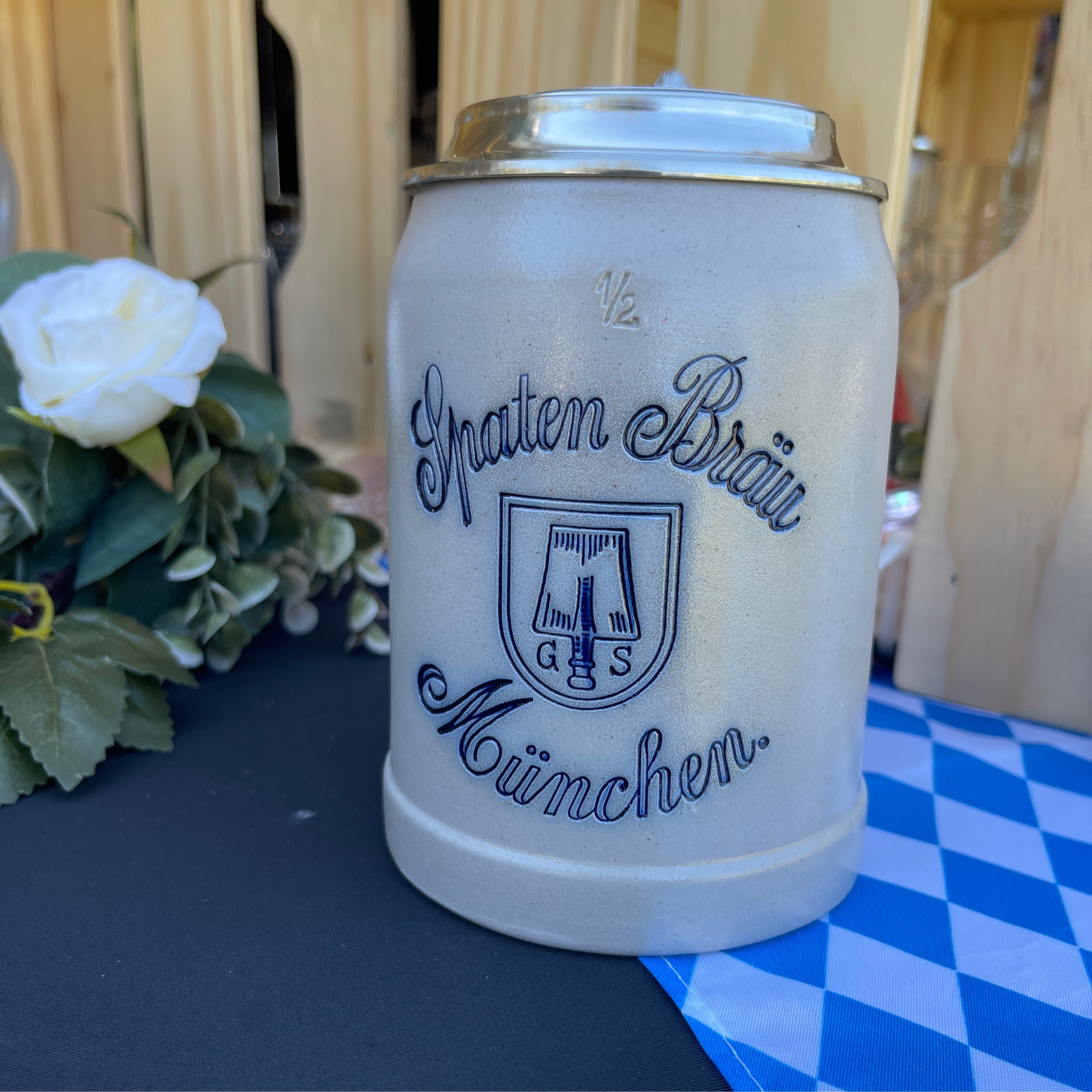 Spaten 0.5L Stein w/ Lid (Salt Glazed Stone)